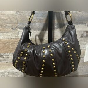Studded Brown Vegan Leather Hobo Bag